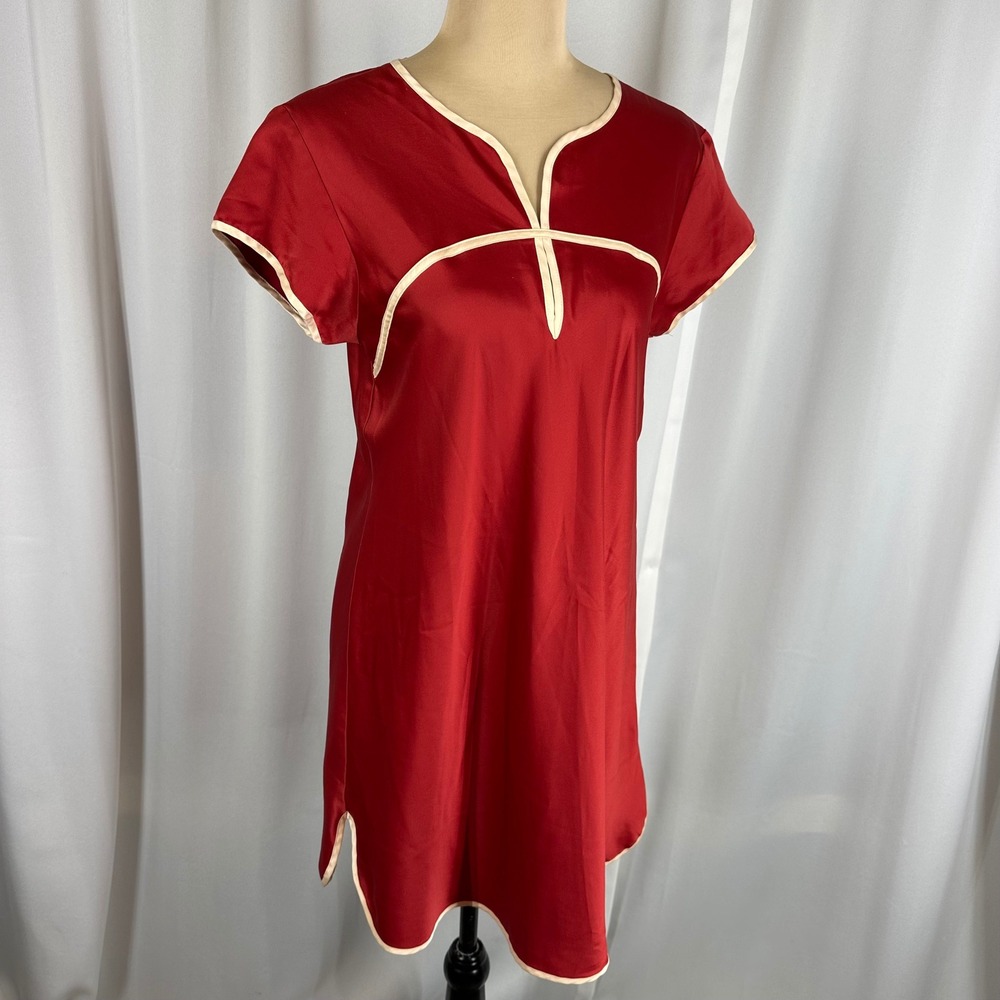 Jones New York Dress Womens Medium Red Satin Tunic Sleepwear Shift